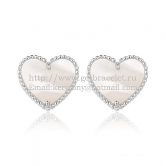 Van Cleef & Arpels Sweet Alhambra Heart Earrings White Gold With White Mother Of Pearl