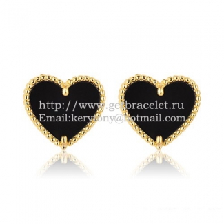 Van Cleef & Arpels Sweet Alhambra Heart Earrings Yellow Gold With Black Onyx Mother Of Pearl
