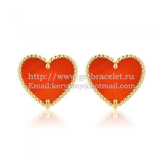 Van Cleef & Arpels Sweet Alhambra Heart Earrings Yellow Gold With Carnelian Mother Of Pearl