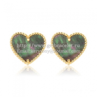 Van Cleef & Arpels Sweet Alhambra Heart Earrings Yellow Gold With Gray Mother Of Pearl