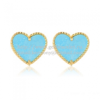 Van Cleef & Arpels Sweet Alhambra Heart Earrings Yellow Gold With Turquoise Mother Of Pearl