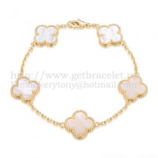 Van Cleef & Arpels Vintage Alhambra Bracelet 5 Motifs Yellow Gold With White Mother Of Pearl