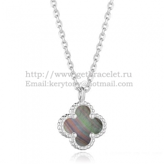 Van Cleef & Arpels Sweet Alhambra Pendant White Gold With Gray Mother Of Pearl 9mm