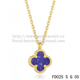 Van Cleef & Arpels Sweet Alhambra Pendant Yellow Gold With Lapis Stone Mother Of Pearl 9mm