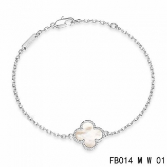 Replica Van Cleef & Arpels Sweet Alhambra Bracelet In White Gold With White Mother-Of-Pearl