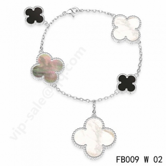 Fake Van Cleef & Arpels Magic Alhambra Bracelet In White Gold With 5 Stone Clover