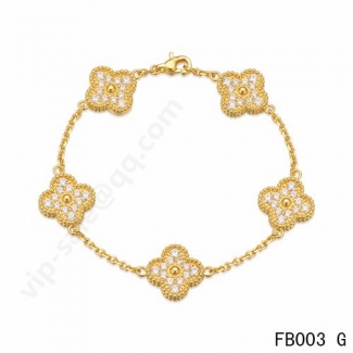Imitation Van Cleef & Arpels Vintage Alhambra Bracelet In Yellow Gold With Round Diamonds