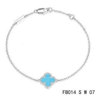 Cheap Van Cleef & Arpels Sweet Alhambra Bracelet In White Gold With Turquoise