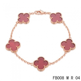 Cheap Van Cleef & Arpels Alhambra Bracelet In Pink With 5 Red Clover
