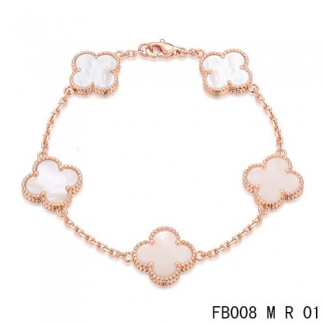 Replica Van Cleef & Arpels Alhambra Bracelet In Pink With 5 White Clover