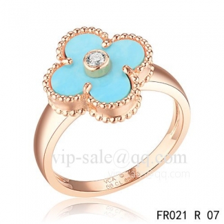 Cheap Van Cleef Vintage Alhambra Ring In Pink Gold With Turquoise