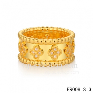 Fake Van Cleef & Arpels Clover Ring In Yellow With Round Diamonds
