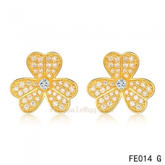 Imitation Van Cleef & Arpels Frivole Yellow Gold Earrings With Diamonds