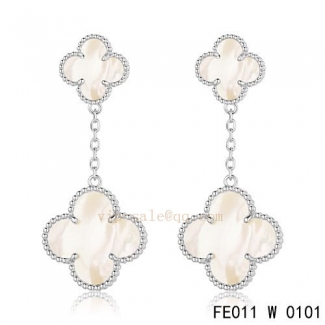Fake Van Cleef & Arpels Alhambra White Gold Earrings White Mother Of Pearl
