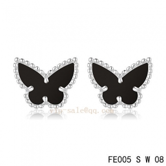Cheap Van Cleef & Arpels Butterflies Onyx White Gold Earrings