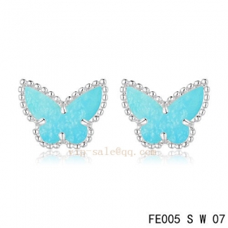 Imitation Van Cleef & Arpels Butterflies Turquoise White Gold Earrings