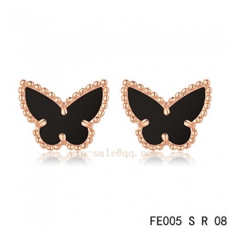 Fake Van Cleef & Arpels Butterflies Onyx Pink Gold Earrings