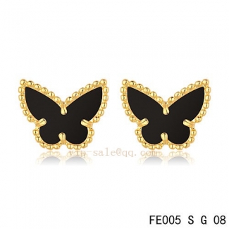 Replica Van Cleef & Arpels Butterflies Onyx Yellow Gold Earrings Replica
