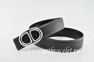 Hermes Reversible Belt Black/Black Anchor Chain Togo Calfskin With 18k Silver Buckle