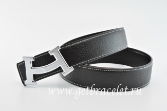 Hermes Reversible Belt Black/Black Fashion H Togo Calfskin With 18k Silver Buckle