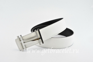 Hermes Reversible Belt White/Black H au Carre Togo Calfskin With 18k Silver Buckle