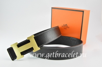 Hermes Reversible Belt Black/Black Togo Calfskin With 18k Gold H Buckle