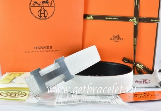 Hermes Reversible Belt White/Black Togo Calfskin With 18k Silver H Buckle