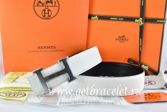 Hermes Reversible Belt White/Black Togo Calfskin With 18k Drawbench Silver H Buckle