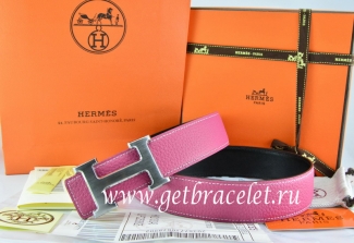 Hermes Reversible Belt Pink/Black Togo Calfskin With 18k Drawbench Silver H Buckle