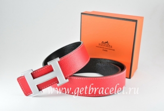 Hermes Reversible Belt Red/Black Togo Calfskin With 18k Gold Wave Stripe H Buckle