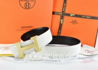 Hermes Reversible Belt White/Black Togo Calfskin With 18k Silver Wave Stripe H Buckle
