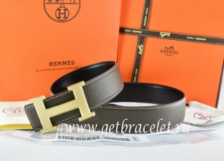 Hermes Reversible Belt Brown/Black Togo Calfskin With 18k Silver Wave Stripe H Buckle
