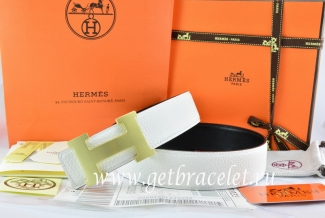Hermes Reversible Belt White/Black Togo Calfskin With 18k Drawbench Gold H Buckle