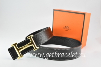 Hermes Reversible Belt Black/Black Togo Calfskin With 18k Gold Smooth H Buckle