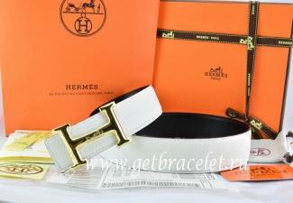 Hermes Reversible Belt White/Black Togo Calfskin With 18k Gold Smooth H Buckle