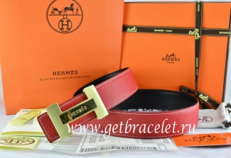 Hermes Reversible Belt Red/Black Togo Calfskin With 18k Gold Logo H Buckle
