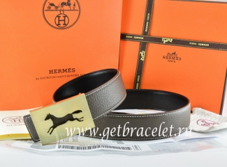 Hermes Reversible Belt Brown/Black Togo Calfskin With 18k Hollow Horse Gold Buckle