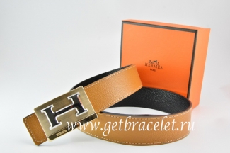Hermes Reversible Belt Light Coffe/Black Togo Calfskin With 18k Gold Big H Buckle