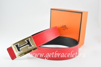 Hermes Reversible Belt Red/Black Togo Calfskin With 18k Gold Big H Buckle