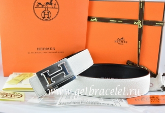 Hermes Reversible Belt White/Black Togo Calfskin With 18k Silver Big H Buckle