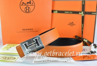 Hermes Reversible Belt Orange/Black Togo Calfskin With 18k Silver Big H Buckle