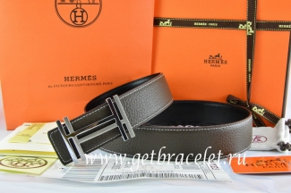 Hermes Reversible Belt Brown/Black Togo Calfskin With 18k Silver Double H Buckle