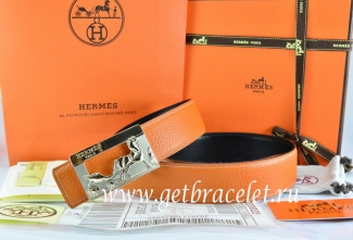 Hermes Reversible Belt Orange/Black Togo Calfskin With 18k Gold Coach H Buckle