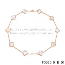 VCA Vintage Alhambra Necklace Pink Gold 10 Motifs White Mother Of Pearl 45cm