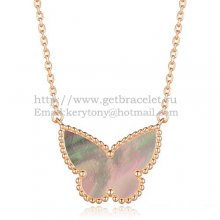 Van Cleef Arpels Lucky Alhambra Butterfly Pendant Pink Gold With Gray Mother Of Pearl