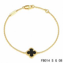 Fake Van Cleef & Arpels Sweet Alhambra Bracelet In Yellow Gold With Black Onyx