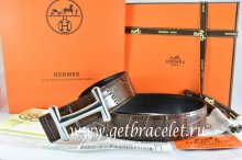 Hermes Reversible Belt Brown/Black Crocodile Stripe Leather With18K Black Gold Idem Buckle