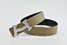 Hermes Reversible Belt Gray/Black Fashion H Togo Calfskin With 18k Silver Buckle