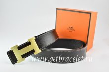 Hermes Reversible Belt Black/Black Togo Calfskin With 18k Drawbench Gold H Buckle