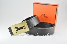 Hermes Reversible Belt Black/Black Togo Calfskin With 18k Hollow Horse Gold Buckle